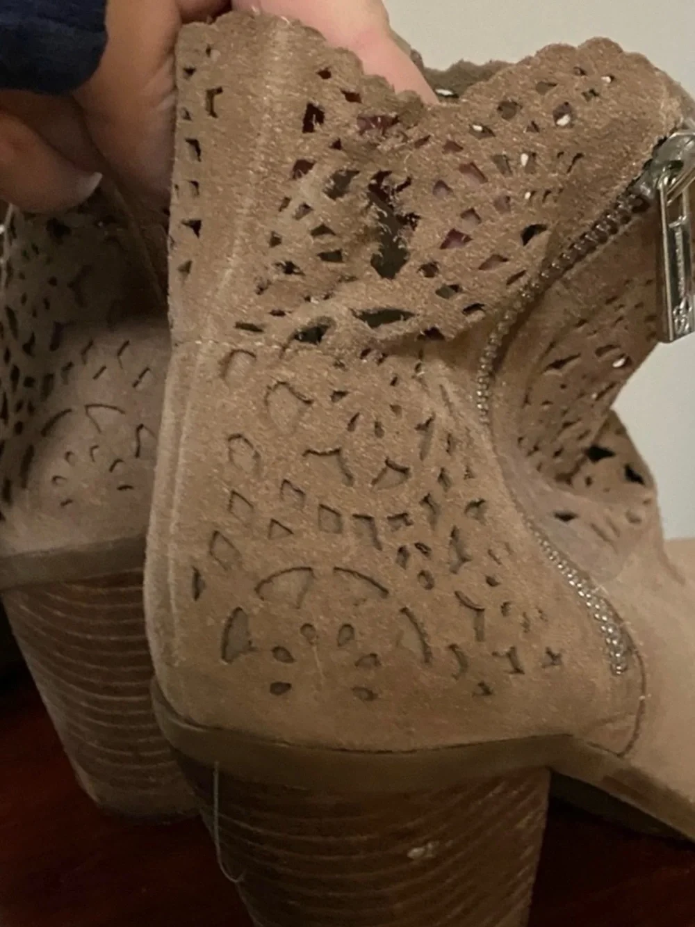 Jessica Simpson Taupe Suede Laser-Cut Ankle Booties